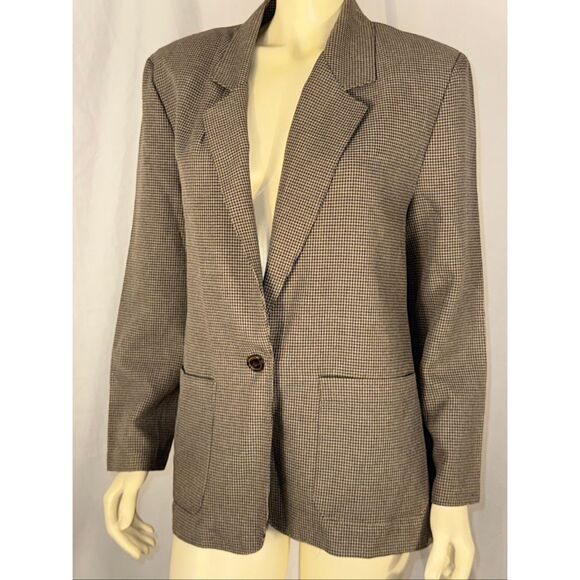 Vintage Alfred Dunner Houndstooth Blazer – Brown & Blue Check, Made in USA, Size - Picture 1 of 10